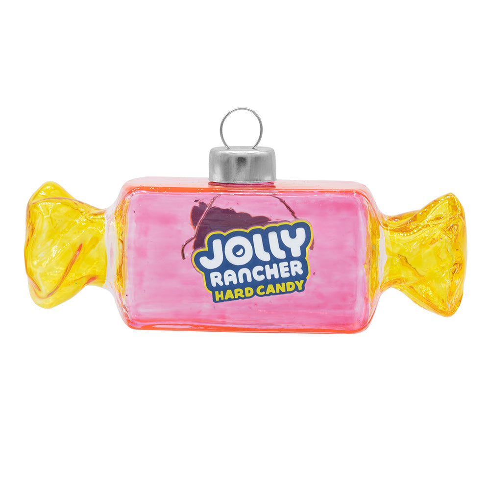 JOLLY RANCHER Watermelon ornament. Pink Jolly Rancher in wrapper. View of back.