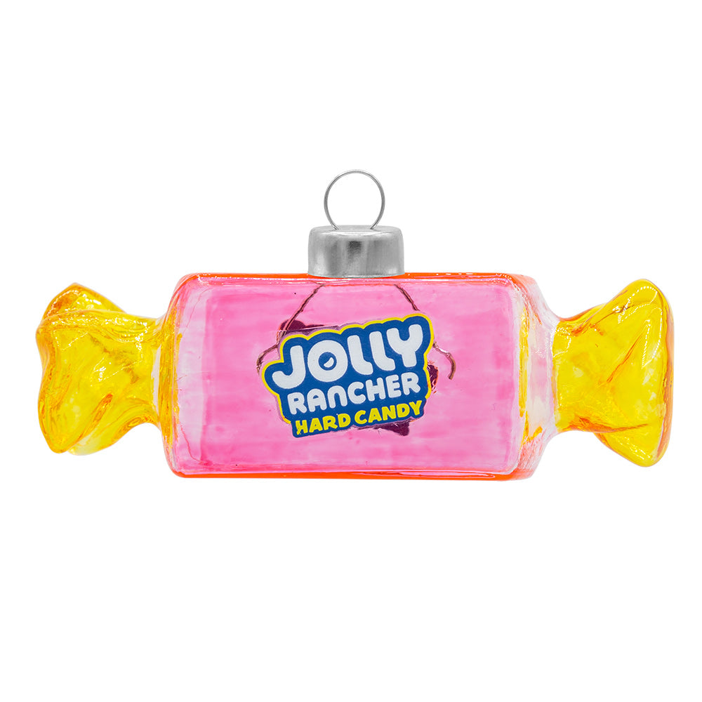 JOLLY RANCHER Watermelon ornament. Pink Jolly Rancher in wrapper. View of front.