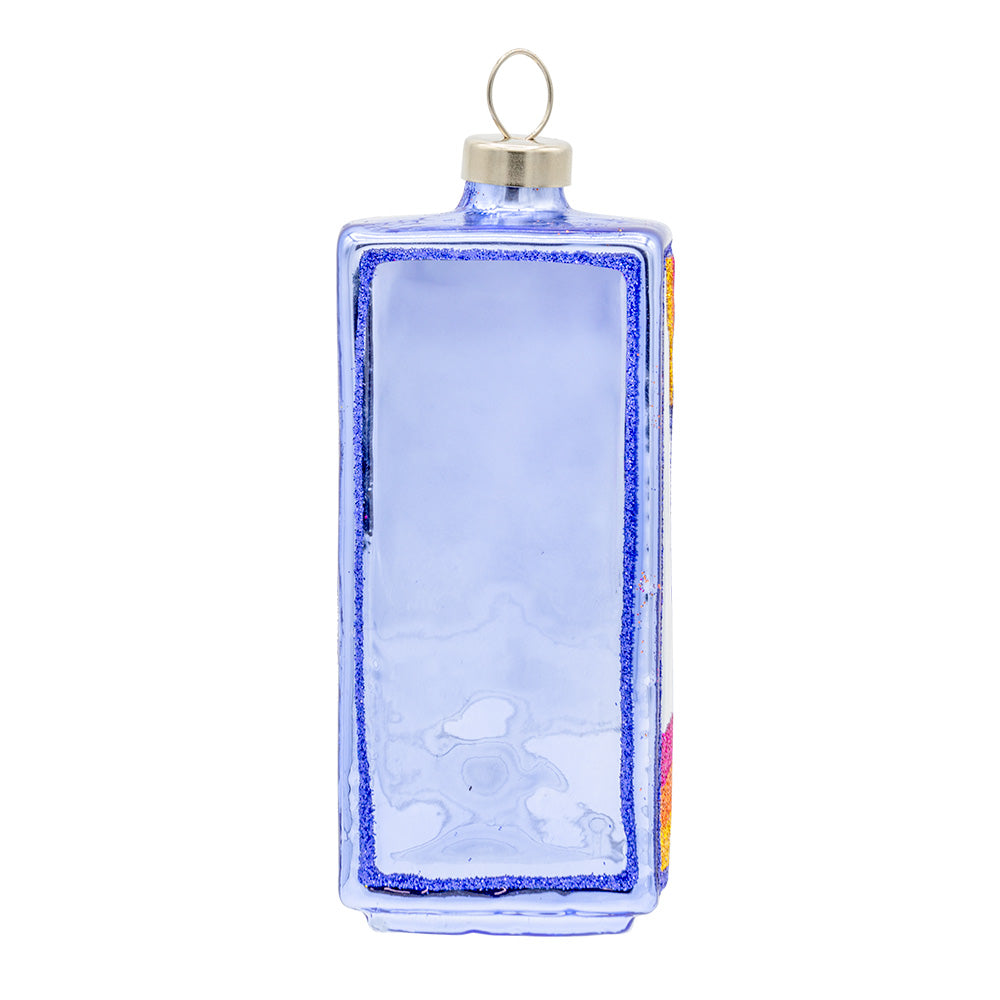 Retro Arcade Game ornament. A glitter purple arcade machine with "You Win!" displayed in screen with alien images and bright orange and pink designs. View of back.