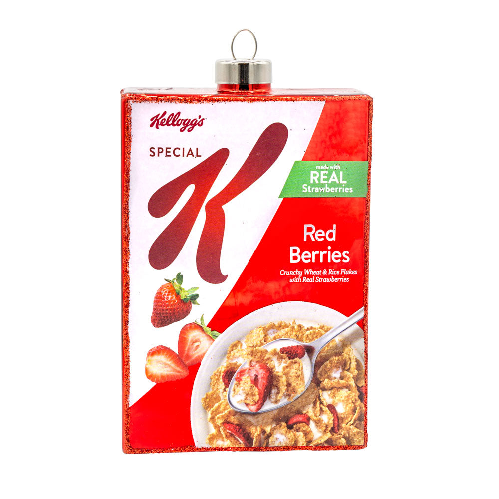 Kelloggs® Special KTM Cereal Box ornament. Kellog's Special K Red Berries cereal box. View of back.