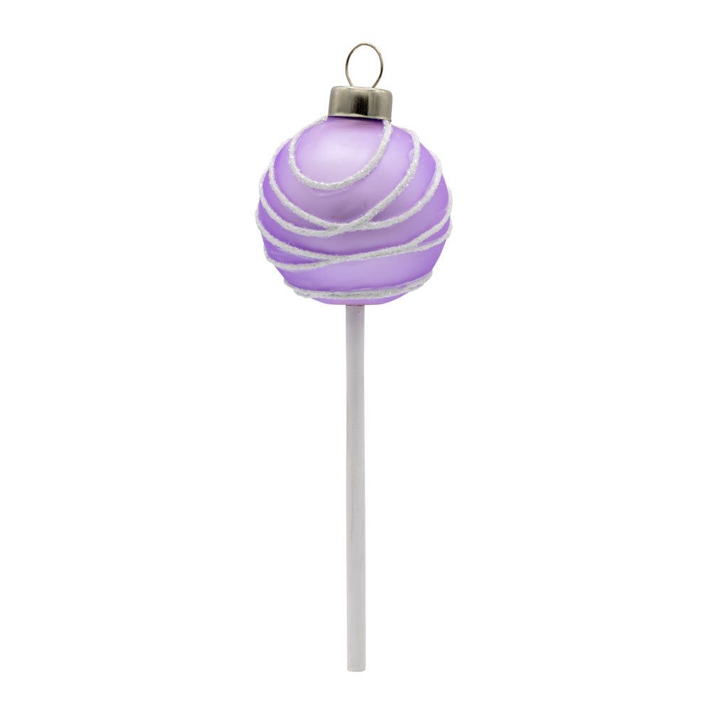 Lavender Swirl Cake Pop. Lavender cake pop with white swirl. View of back.