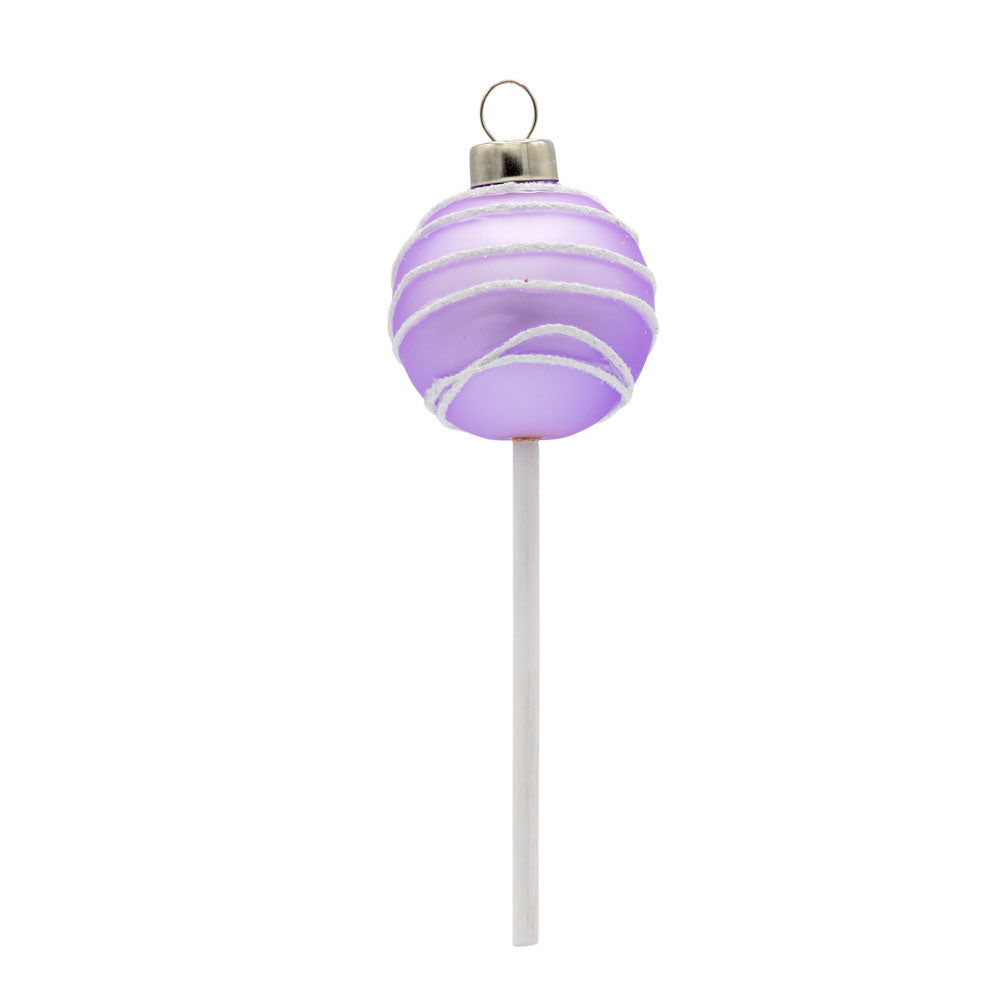 Lavender Swirl Cake Pop. Lavender cake pop with white swirl. View of front.