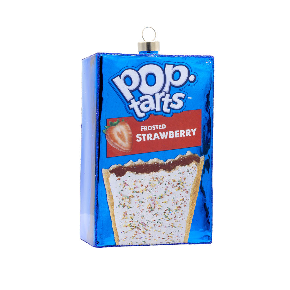 This festive ornament features the frosted strawberry Pop-TartsTM box. Viewed from the front.