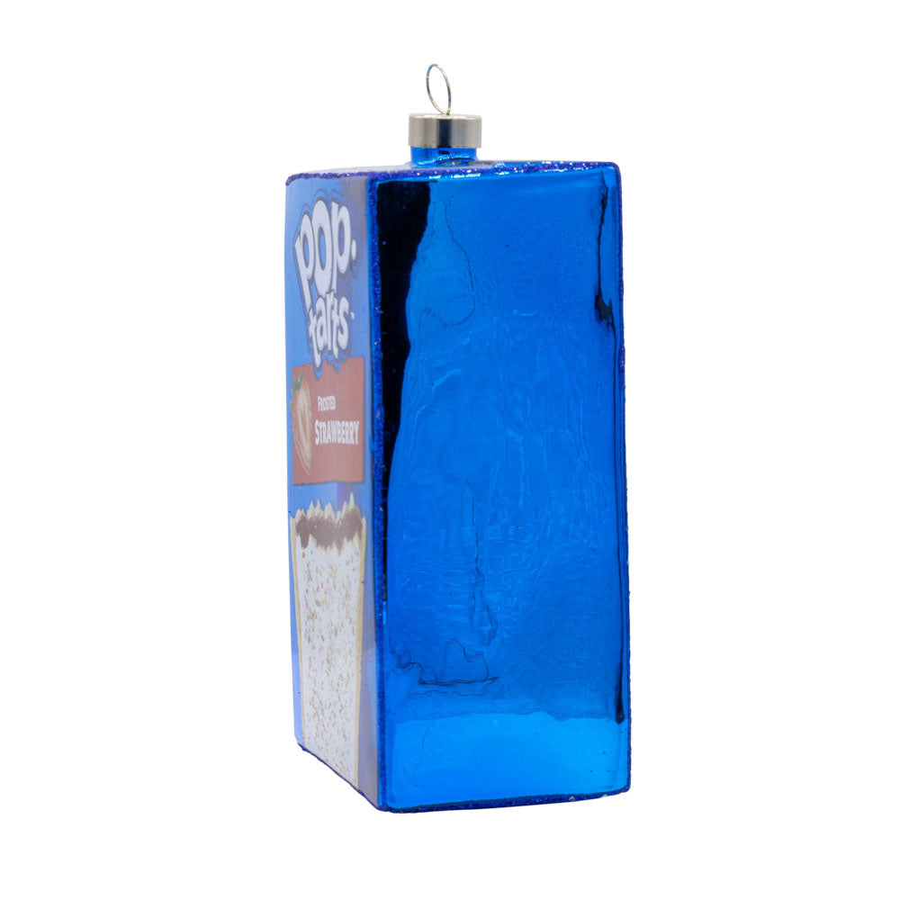 This festive ornament features the frosted strawberry Pop-TartsTM box. Viewed from the side.