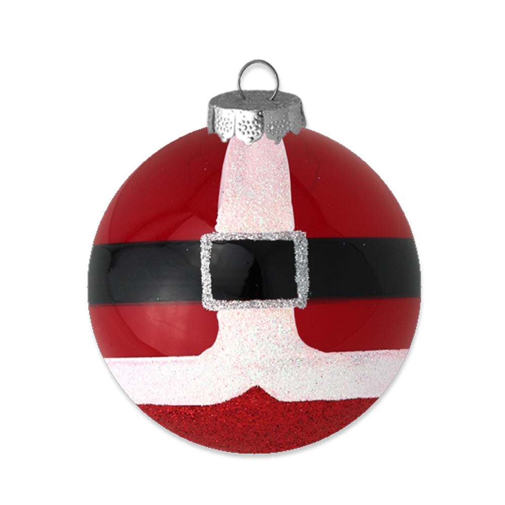 Shimmering
glitter and rich paint transform this simple glass round into a holly, jolly
Santa-inspired ornament.