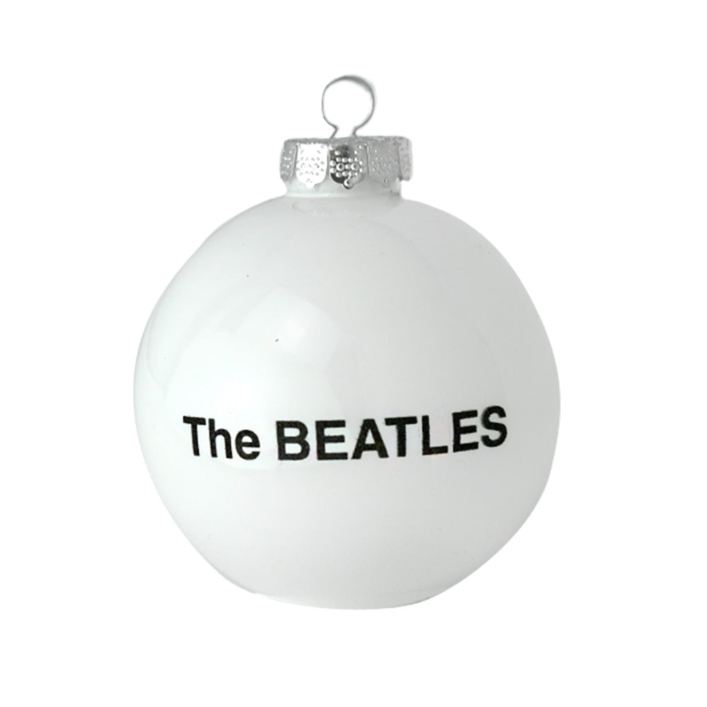White Album Sketch Round ornament. White round with "The Beatles" written on back. View of back.