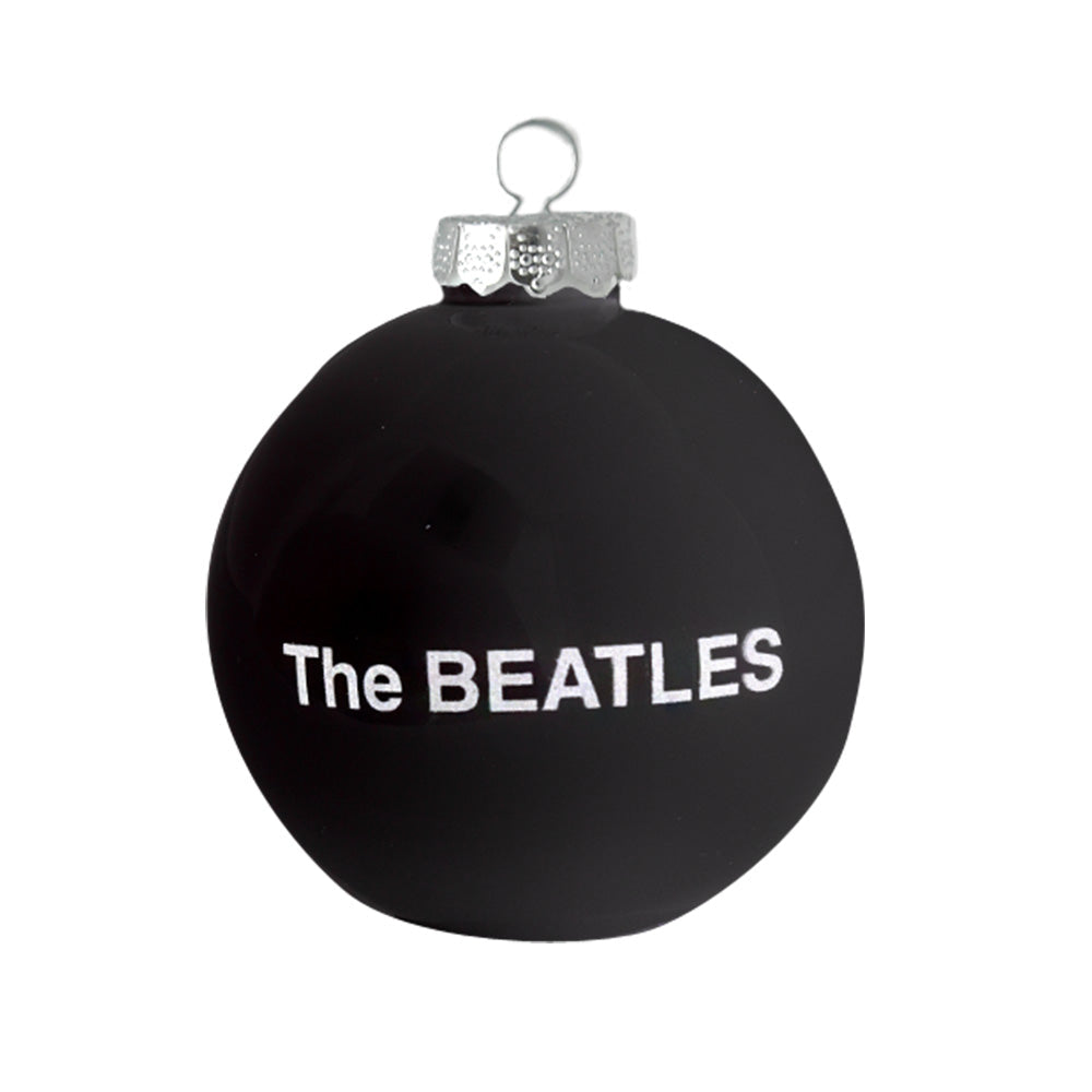 White Album Sketch Matte Round ornament. Matte black round with "The Beatles" written. View of back.