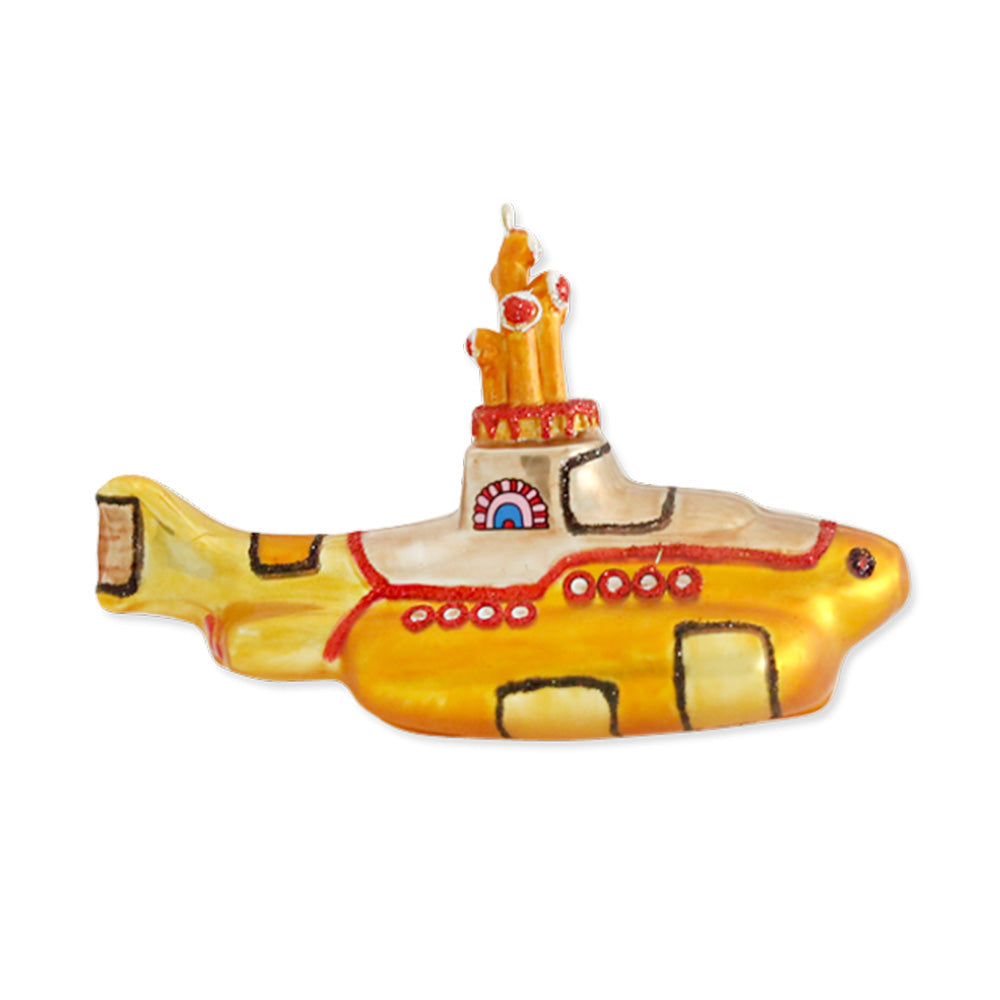 Yellow Submarine ornament. The Beatles yellow submarine. View of front.