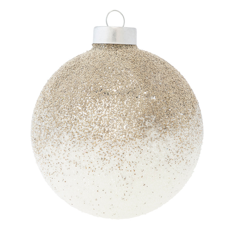 Our Ombre Beaded Round is completely covered in microbeads, starting as dark silver at the top and slowly transitions to a soft silver at the bottom.