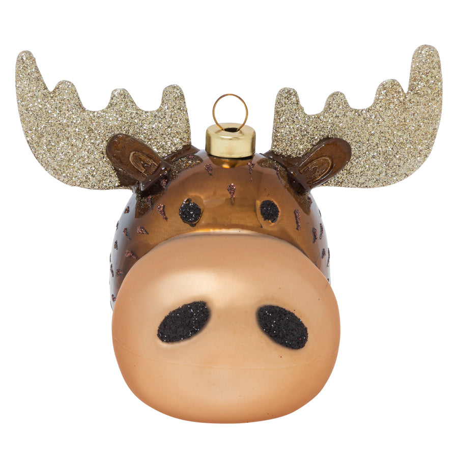 With his gold glittered antlers, this cute moose is ready to jazz up any Christmas tree this season!
