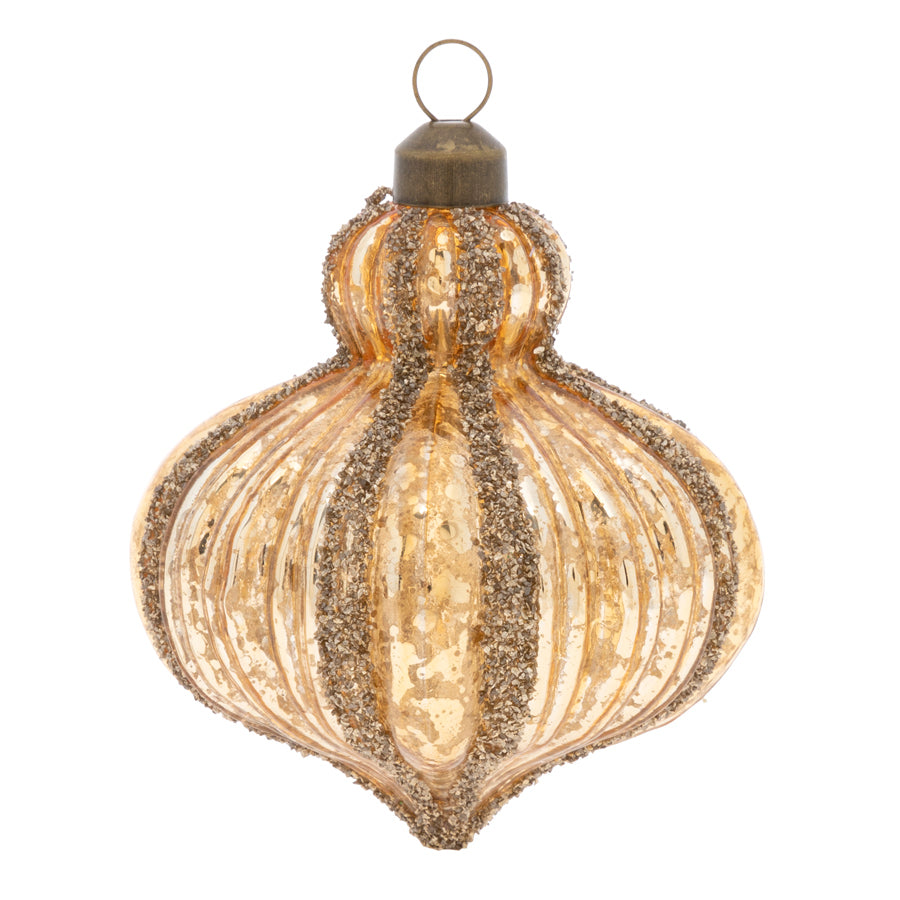 Our beautifully molded shape is dressed in a gold acid finish with chunky glitter stripes.