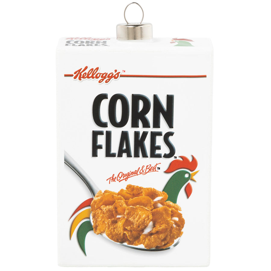 Corn Flakes™ Fan ornament. Kellogg's Corn Flakes cereal box. View of back.