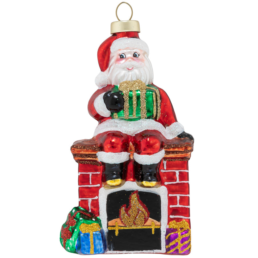 With hearth ablaze, our fretful Santa considers how to get back on the housetop!