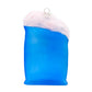 Fluffy Stuff ornament. Fluffy Stuff cotton candy bag ripped open with fluffy pink cotton candy coming out the top. View of back.