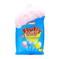 Fluffy Stuff ornament. Fluffy Stuff cotton candy bag ripped open with fluffy pink cotton candy coming out the top. View of front. 