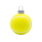 Tennis Ball ornament. A highlighter yellow tennis ball. View of left side.