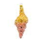 Conch Shell ornament. This yellow and pink shell is adorned with white beads and pearls. View of back.
