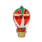 Hot Air Balloon Santa ornament. Santa is seen in a hot air balloon full of presents. View of back.
