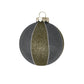 A shimmering glass round accented with alternating gold and gunmetal glitter stripes.