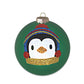 This luxurious
green glass round features a cheery penguin that is bundled up in a glittered
hat and scarf and is ready for a day in the snow.