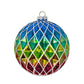 With an inlayed
diamond pattern, the fading ombre finish of blue, green, and pink is edged
with fine silver glitter piping for an opulent look.