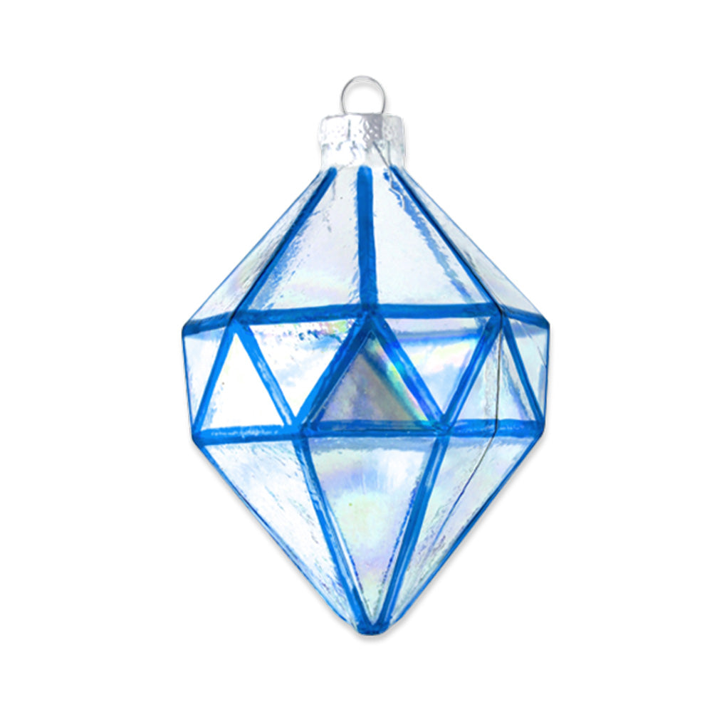 With an
iridescent finish, this geometric glass mold is amplified with rich blue
detailing.