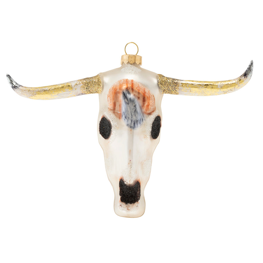 All the way from the wild west, we bring you this gorgeous rustic cow skull glass ornament. 