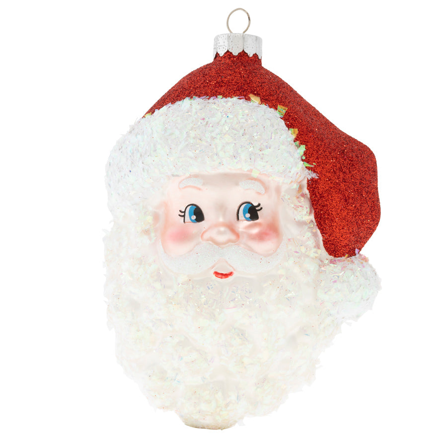 Santa looks super festive in iridescent flocking and glitter this Christmas season!