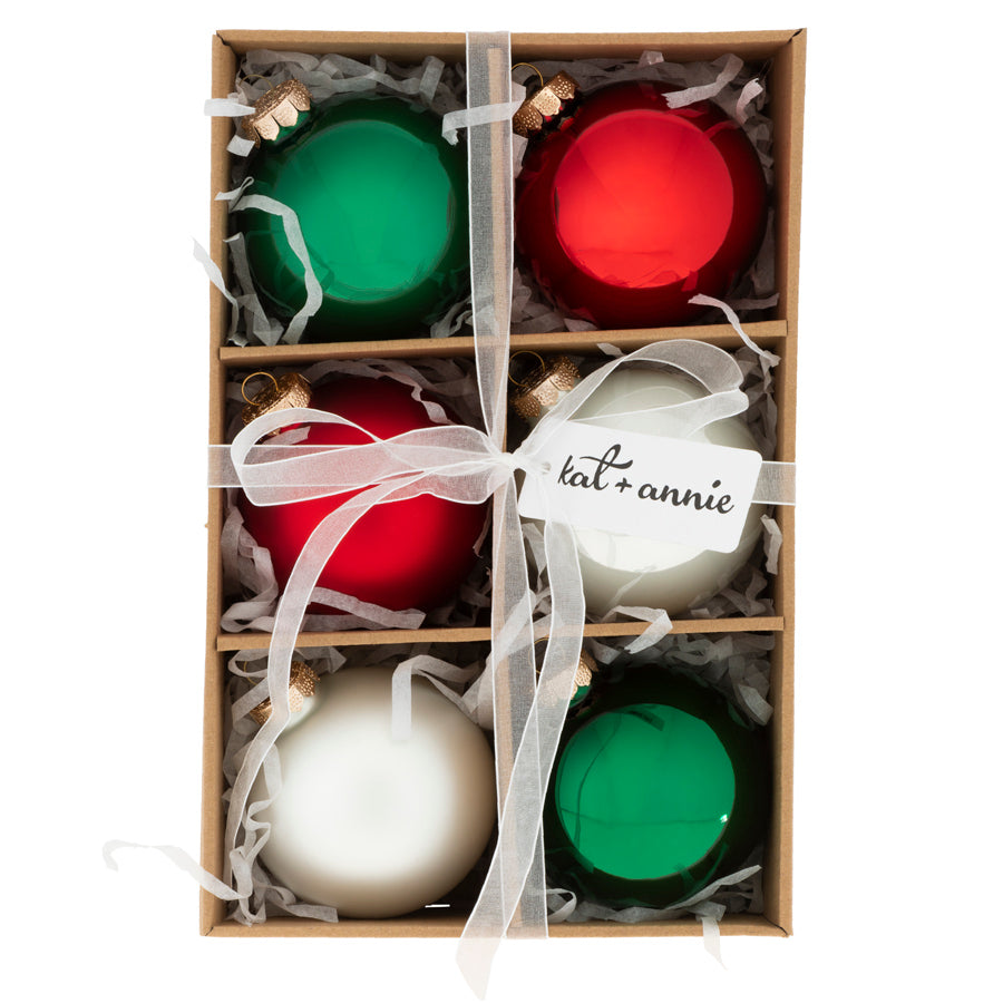 This classic 6 count set of  glass ornaments will be a favorite for years to come, leaving your tree looking full and cheerful each holiday season.