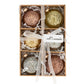 Each ornament shines in metallic gold and rose gold tones in this chic 6 piece glass ornament box set. 