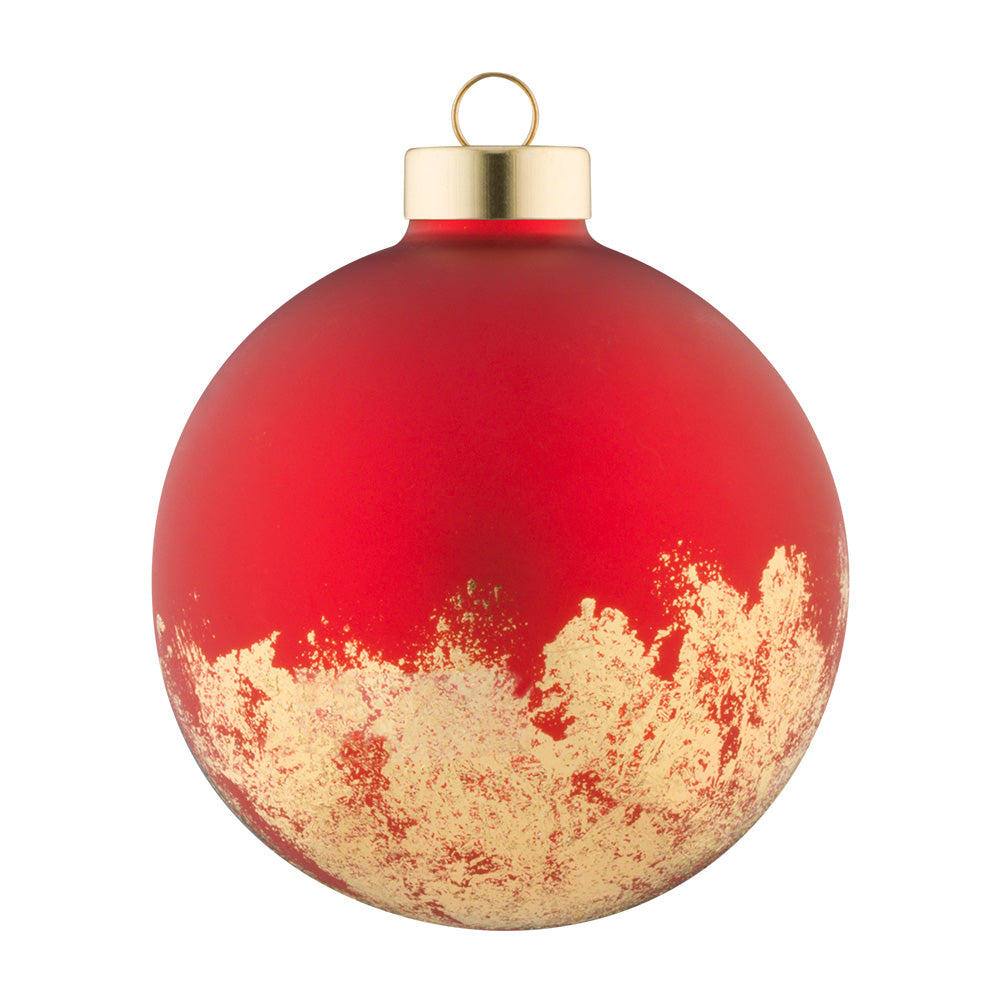 With a rich gold foil brushed over a satin red round, you're sure to add a modern touch to your tree.