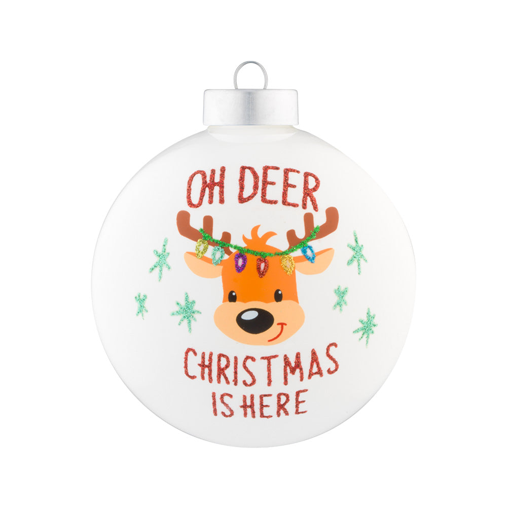 This cute lighted up reindeer features "oh deer, Christmas is here"