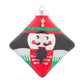This cute nutcracker is detailed with green and silver glitter and adorned with a cute mustache and rosy cheeks.
