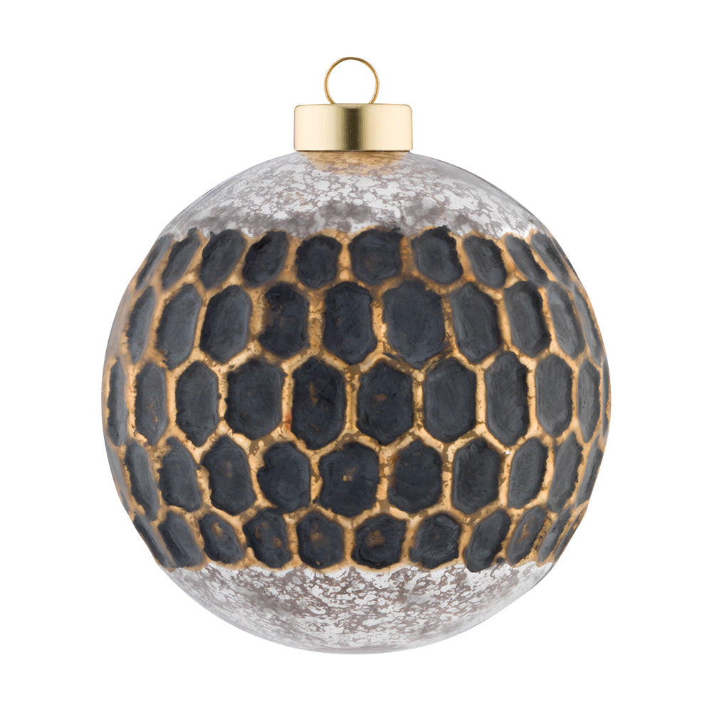 This shiny gold molded round is washed with a black finish to give it a classic look.