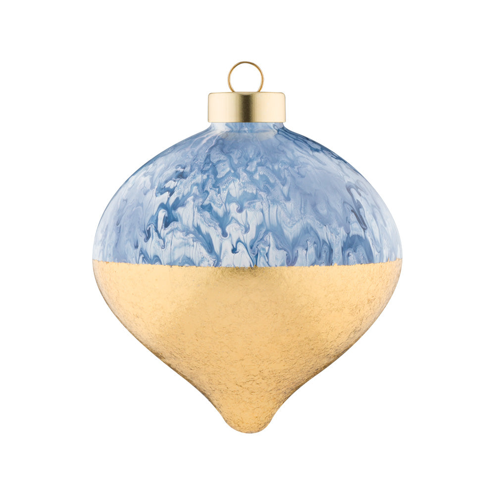 This marble blue finish of this glass onion is complimented by a luminous gold foil, just as if it was dipped in gold.