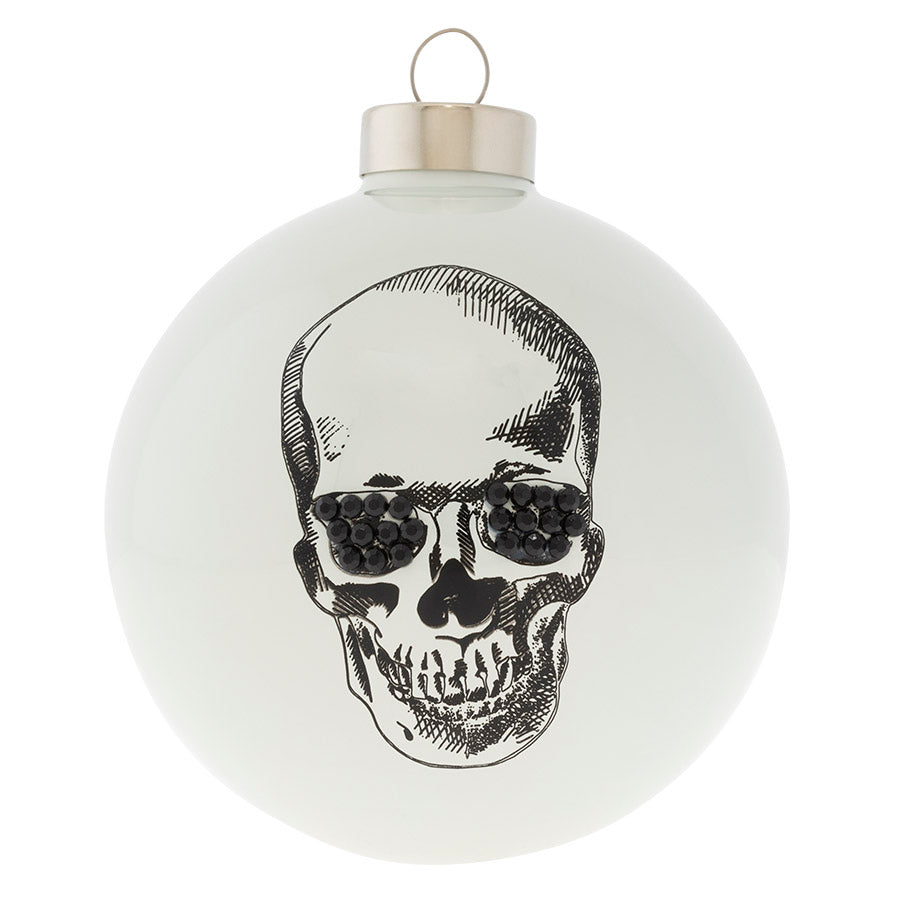 With black jeweled eyes, this skull glass ornament will add some edge to your decor this holiday season. 