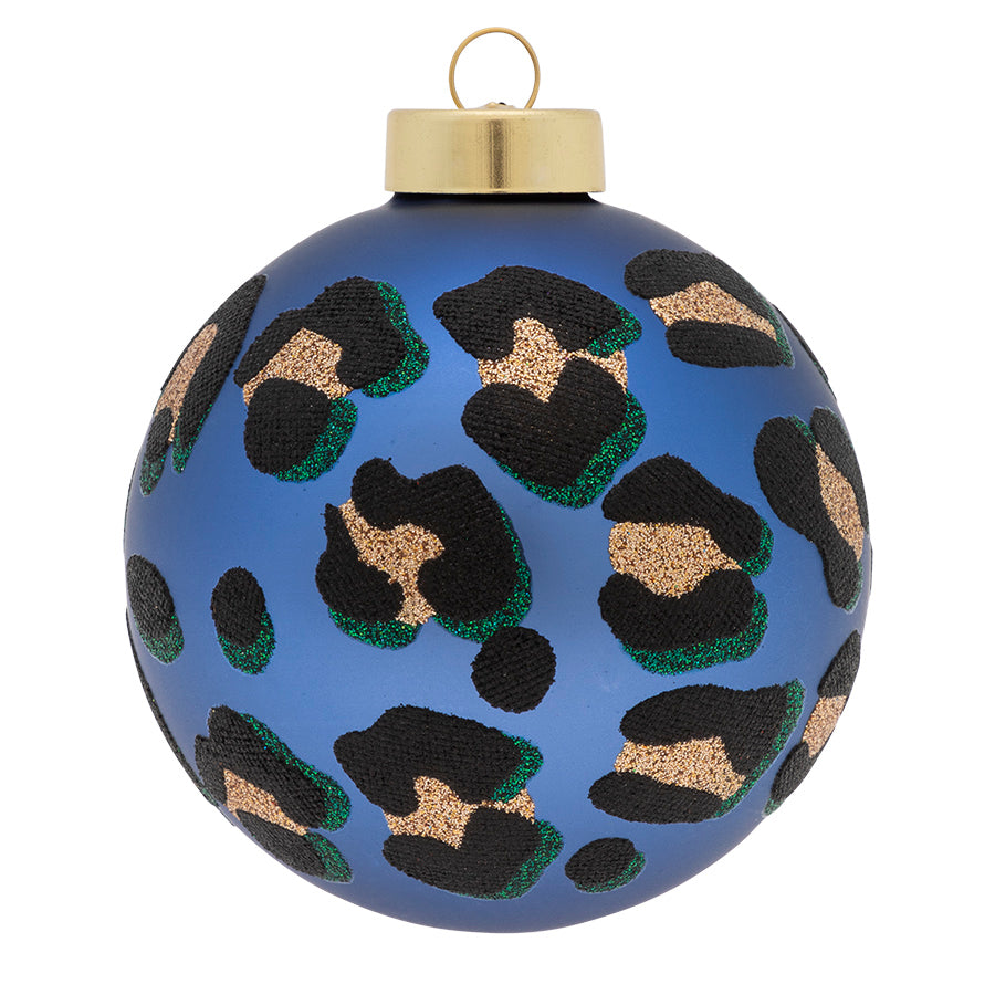 Our Blue Leopard Print Round features a classic leopard executed in modern jungle colors.