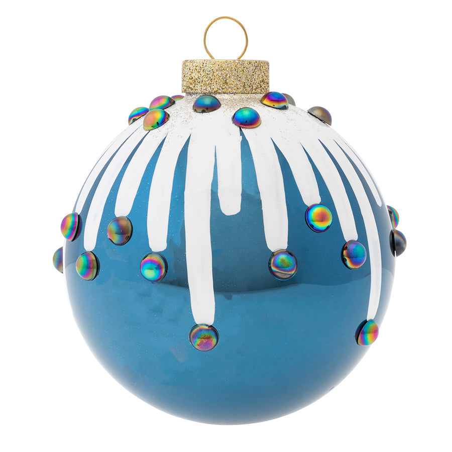 Iridescent gems drop down the sides of our stunning blue round.