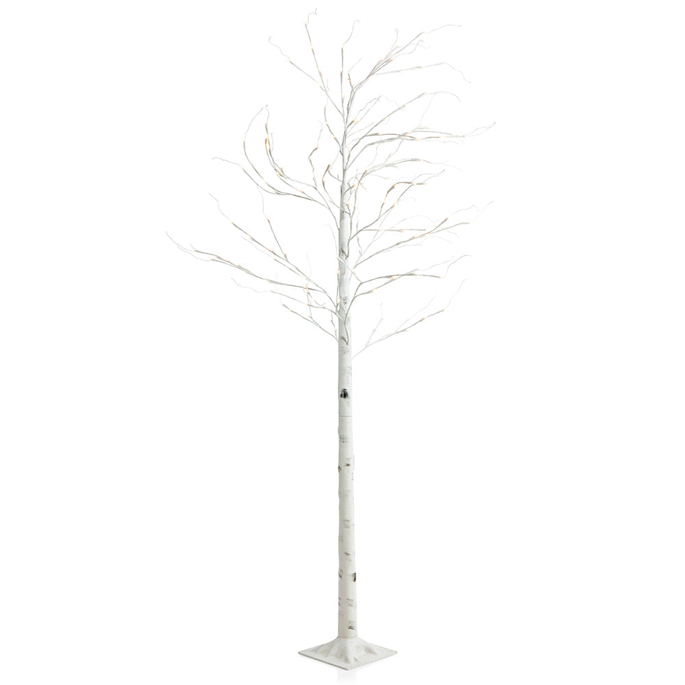 Light up your house with this birch tree! This artificial pre-lit tree stands at 7 feet tall and includes over 160 LED lights. The branches are bendable so that you can easily change the shape of the tree. The slim design of this tree makes it very versatile for any sized space. This tree is for indoor use and outdoor use and includes a 133.5 IN (11.1ft) cord with an easy push-on button as well as four metal stakes to secure the base in the ground.