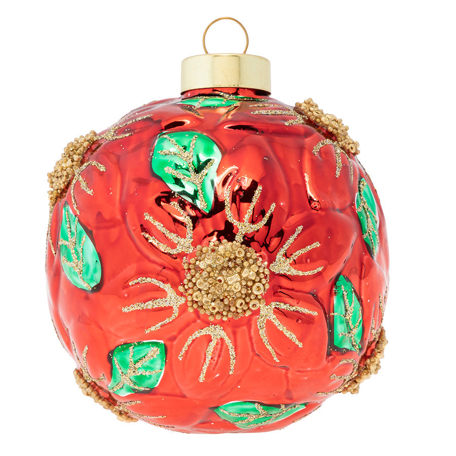What better way to celebrate the season than with our molded poinsettia round, gorgeously sculpted and embellished with gold glitter and microbeads.