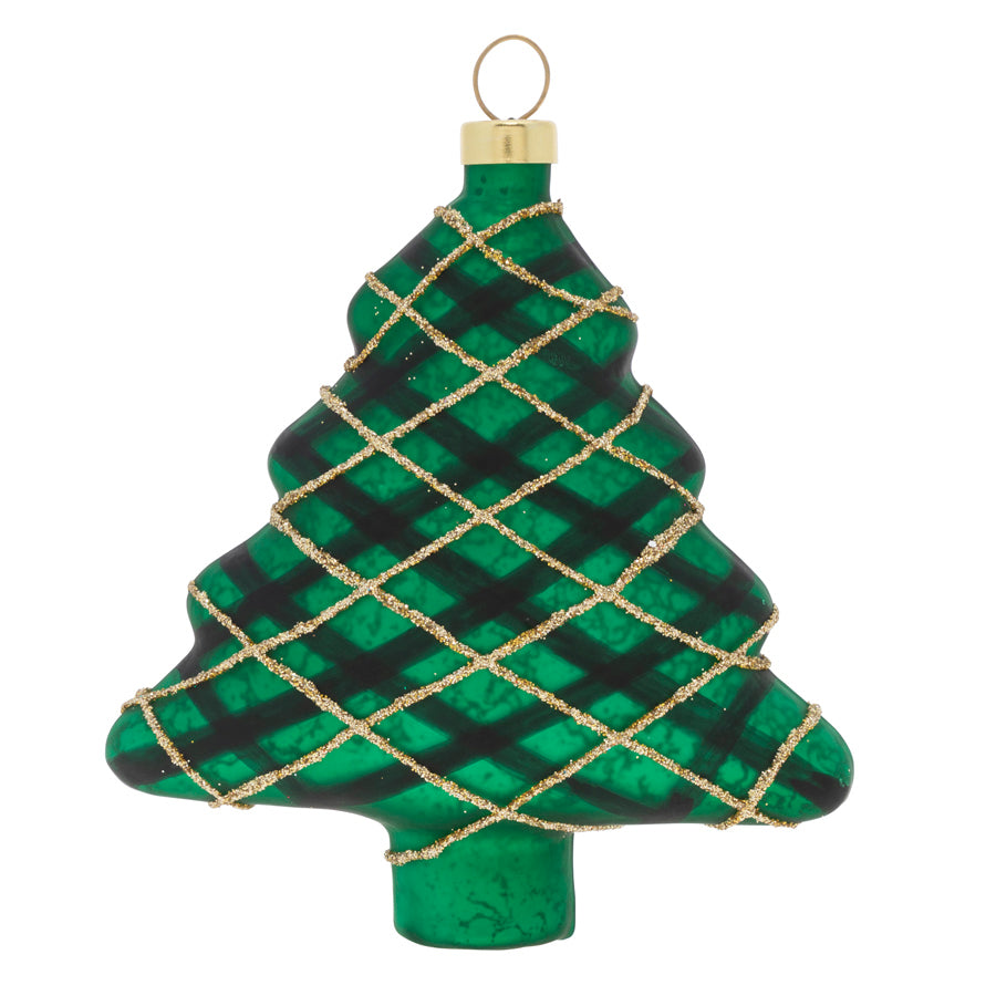 <div>This precious green plaid tree is detailed with black and gold glitter stripes.</div>