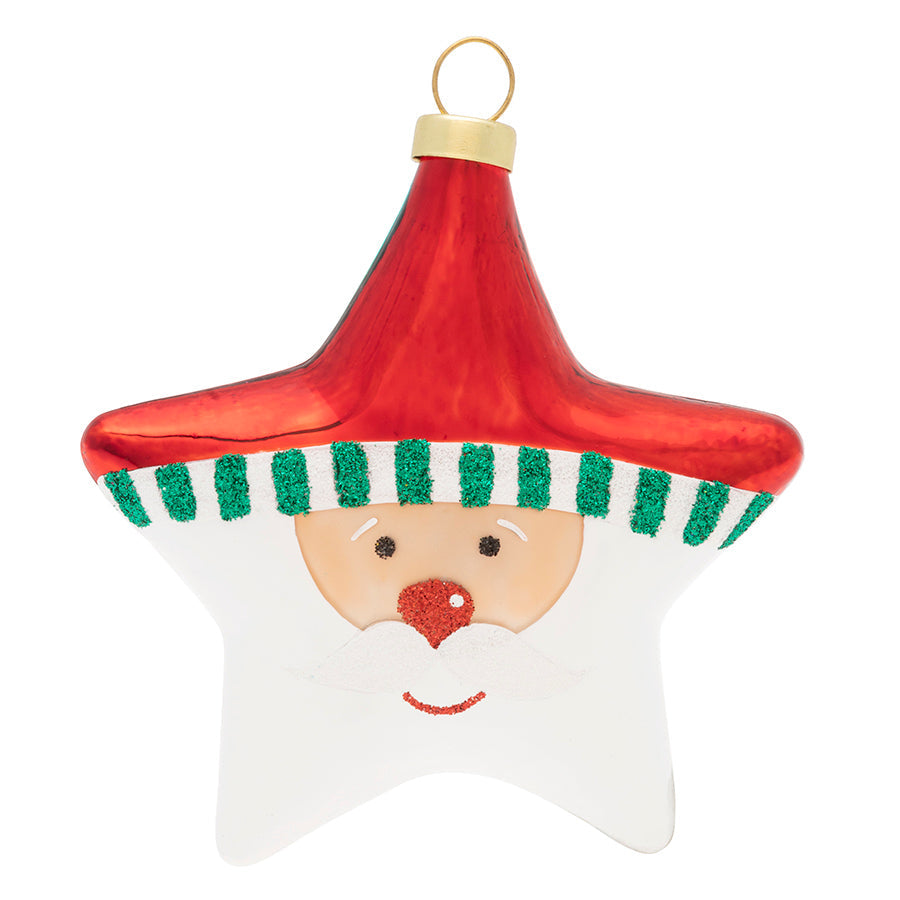 <div>This jolly Santa Star features an cheery Santa face with a green glitter striped hat. </div>