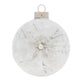 <div>This ice crystal white glass round showcases a winter wonderland snowflake, made of various silver gems and beautiful white feathers. </div>