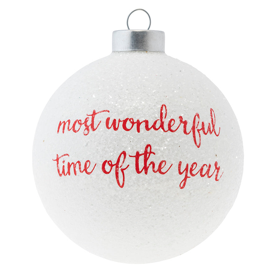 Celebrate the Most Wonderful Time of Year with our festive round ornament wonderfully covered in white sequins.