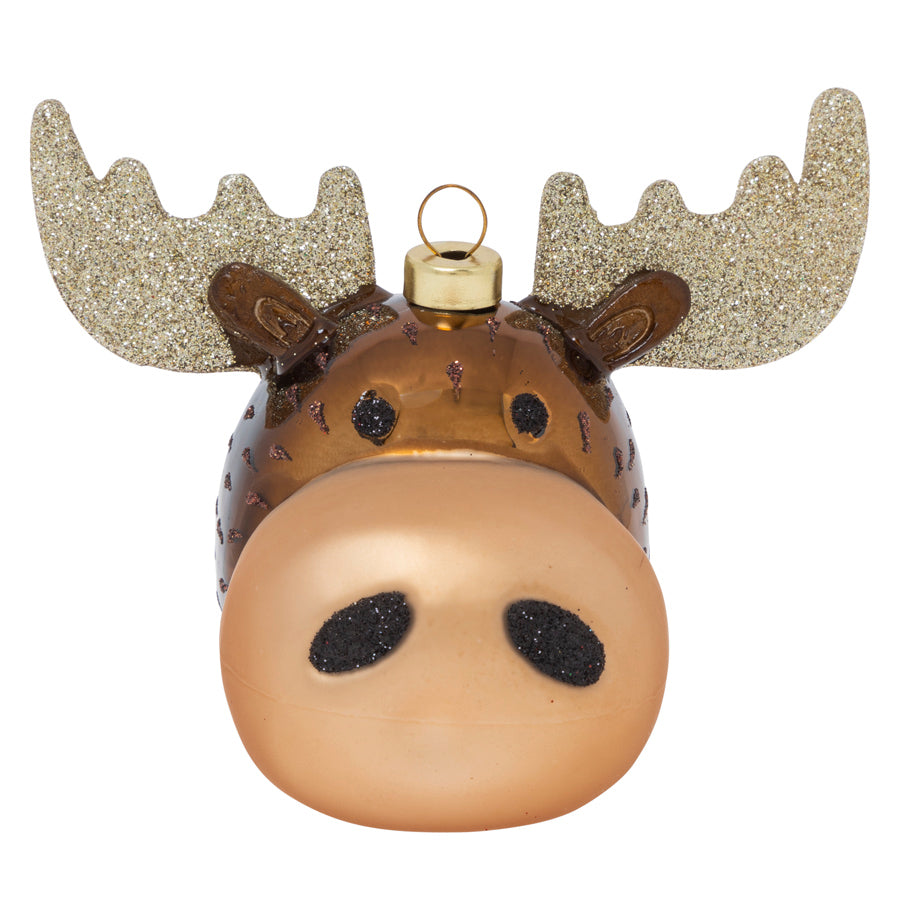 With his gold glittered antlers, this cute moose is ready to jazz up any Christmas tree this season! 