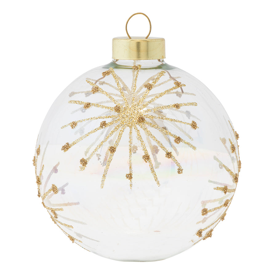 Our spectacular iridescent translucent round is covered in delicate star bursts of gold glitter!