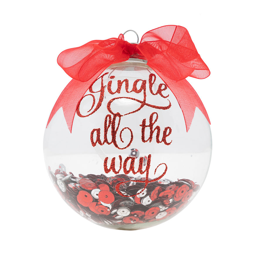 Shimmering red and silver sequins dance inside our Jingle All the Way ornament!