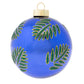 Radiant tropical leaves in bold jungle colors dance around our bright blue round ornament.