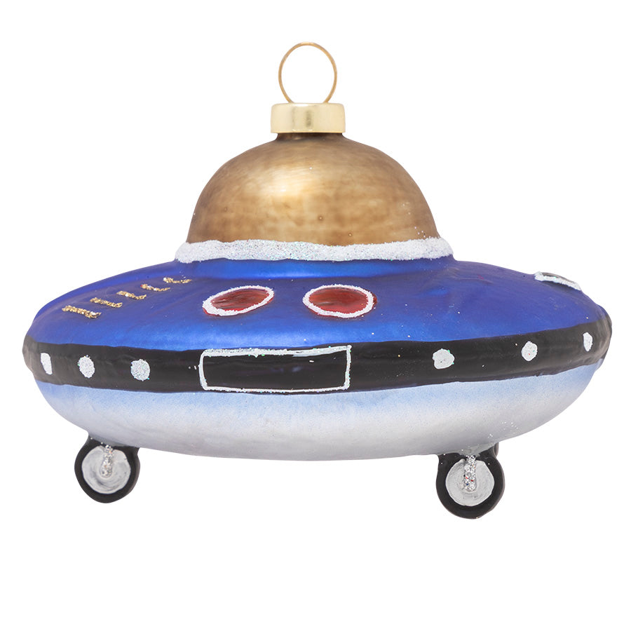 This mysterious little alien hovercraft ornament is sure to add a little sci-fi swag to your tree. Don't worry--they come in peace! 