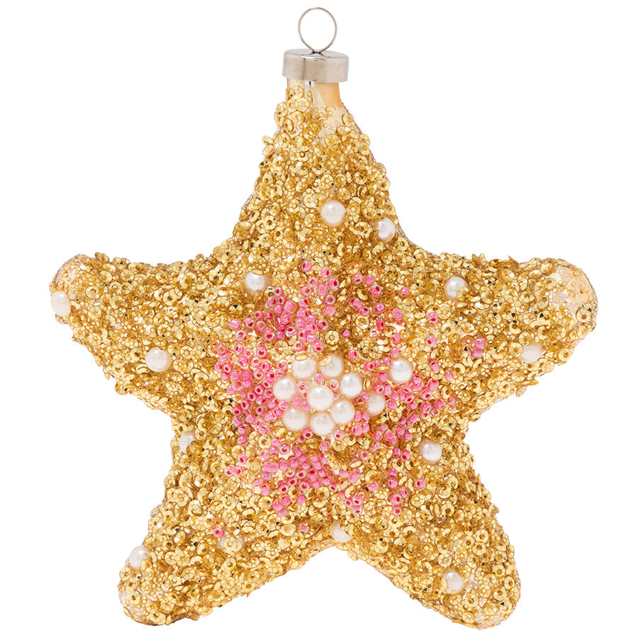 This sandy sequined starfish stuns in shades of gold, pink and pearl white. 